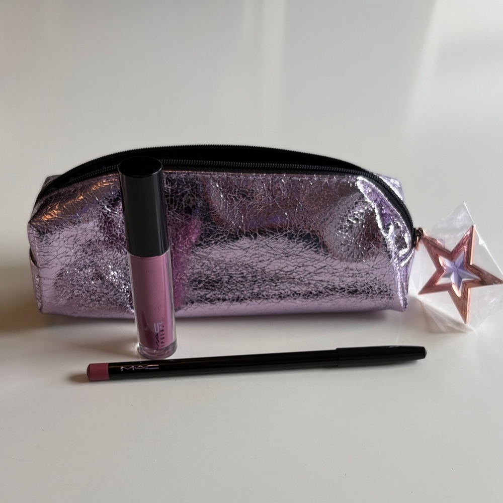 MAC Cosmetics Pink Lip Gloss and Pencil with Metallic Bag